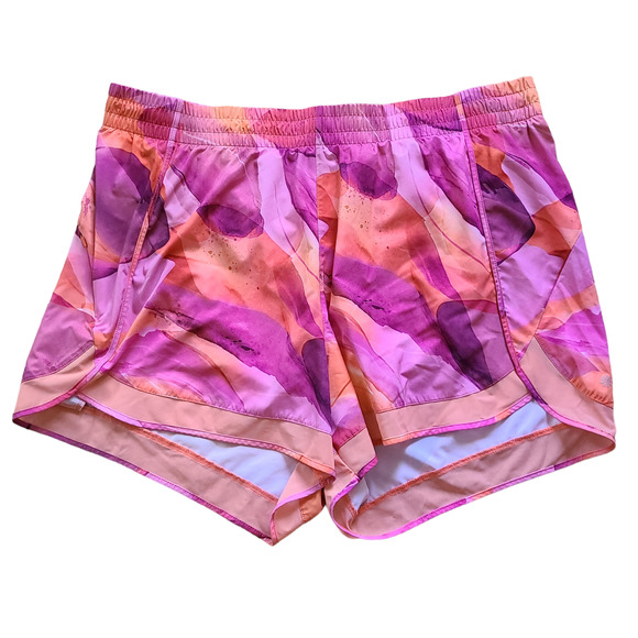 ATHLETA Mesh Racer Run Shorts 4” Pink Orange Watercolor Abstract Women's 2X - Picture 4 of 14